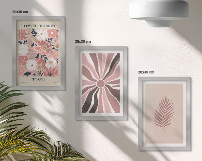 Triptyk tavla med ram Blommönster med löv och geometriska former
