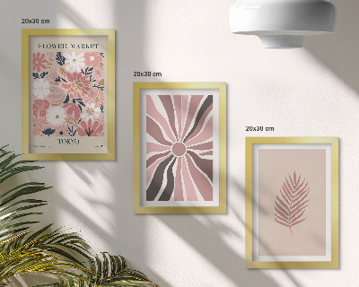 Triptyk tavla med ram Blommönster med löv och geometriska former