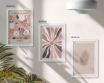 Triptyk tavla med ram Blommönster med löv och geometriska former