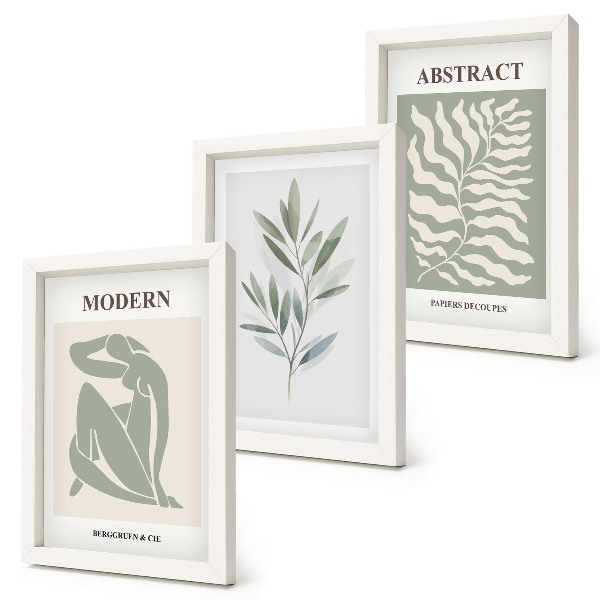 Triptyk tavla med ram Matisse design akvarell boho växter