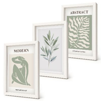 Triptyk tavla med ram Matisse design akvarell boho växter