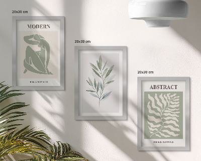 Triptyk tavla med ram Matisse design akvarell boho växter