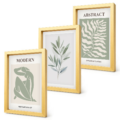 Triptyk tavla med ram Matisse design akvarell boho växter