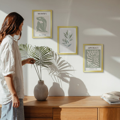 Triptyk tavla med ram Matisse design akvarell boho växter