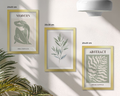 Triptyk tavla med ram Matisse design akvarell boho växter
