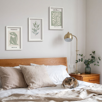 Triptyk tavla med ram Matisse design akvarell boho växter