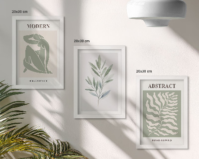 Triptyk tavla med ram Matisse design akvarell boho växter