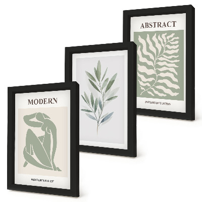 Triptyk tavla med ram Matisse design akvarell boho växter