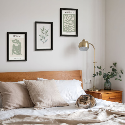 Triptyk tavla med ram Matisse design akvarell boho växter