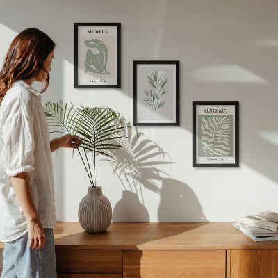 Triptyk tavla med ram Matisse design akvarell boho växter