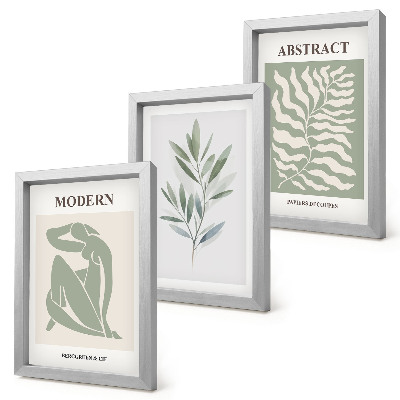 Triptyk tavla med ram Matisse design akvarell boho växter