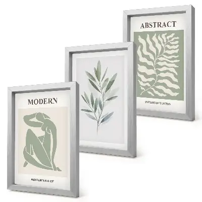 Triptyk med ram tavla med Matisse-inspirerad akvarell av botaniska växter i boho-stil