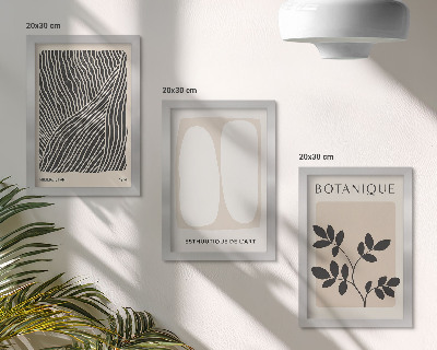Tavelvägg med 3 tavlor Blommönster och minimalistiska linjer i neutrala färger