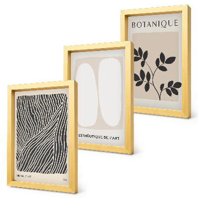 Tavelvägg med 3 tavlor Blommönster och minimalistiska linjer i neutrala färger