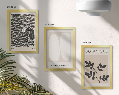 Tavelvägg med 3 tavlor Blommönster och minimalistiska linjer i neutrala färger