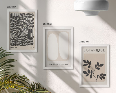 Tavelvägg med 3 tavlor Blommönster och minimalistiska linjer i neutrala färger