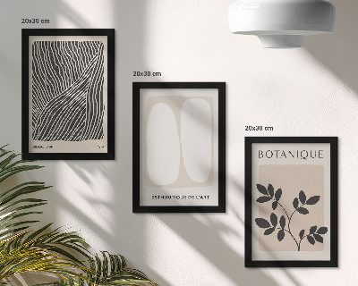 Tavelvägg med 3 tavlor Blommönster och minimalistiska linjer i neutrala färger