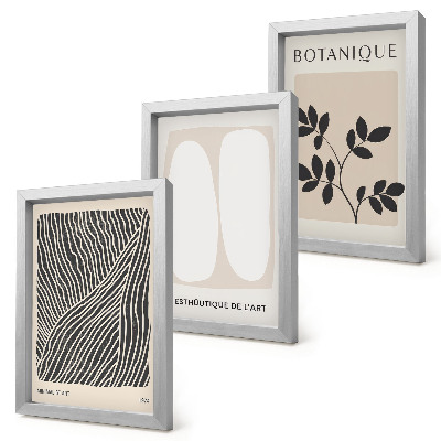 Tavelvägg med 3 tavlor Blommönster och minimalistiska linjer i neutrala färger