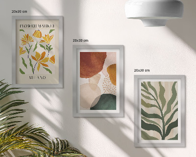 Tavelvägg med 3 tavlor Blommotiv med abstrakta former och löv
