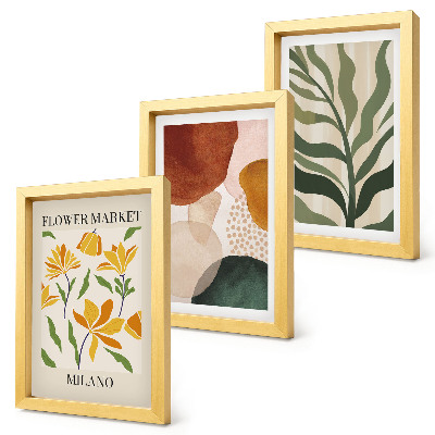 Tavelvägg med 3 tavlor Blommotiv med abstrakta former och löv