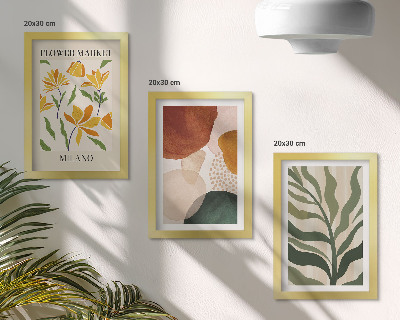 Tavelvägg med 3 tavlor Blommotiv med abstrakta former och löv
