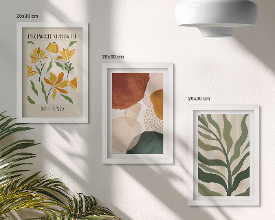 Tavelvägg med 3 tavlor Blommotiv med abstrakta former och löv