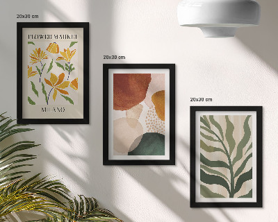 Tavelvägg med 3 tavlor Blommotiv med abstrakta former och löv