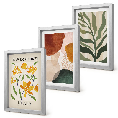 Tavelvägg med 3 tavlor Blommotiv med abstrakta former och löv