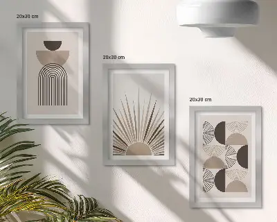 Triptyk med ram abstrakta former i beige och bruna nyanser