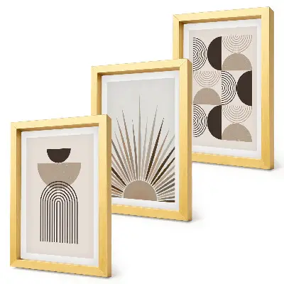 Triptyk med ram abstrakta former i beige och bruna nyanser