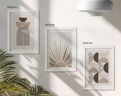 Triptyk med ram abstrakta former i beige och bruna nyanser