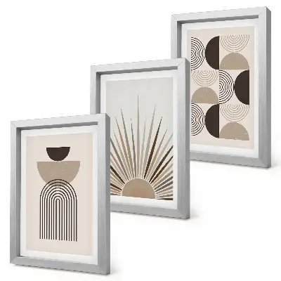 Triptyk med ram abstrakta former i beige och bruna nyanser