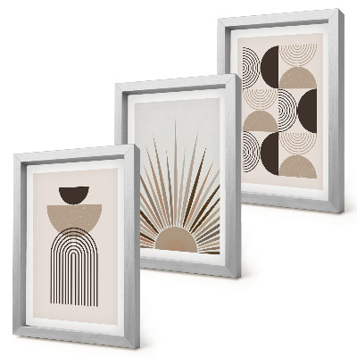 Triptyk tavla med ram Abstrakta former i nyanser av beige och brunt