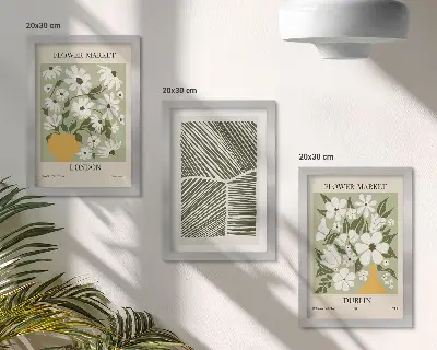 Triptyk med ram abstrakta linjer med blommönster från London och Dublin