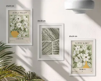 Triptyk med ram abstrakta linjer med blommönster från London och Dublin