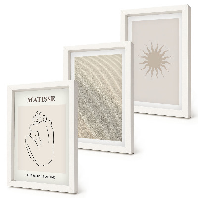 Tavelvägg med 3 tavlor Minimalistiska linjer, sand, vågor och sol