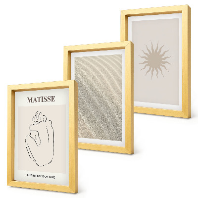 Tavelvägg med 3 tavlor Minimalistiska linjer, sand, vågor och sol