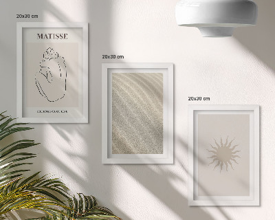 Tavelvägg med 3 tavlor Minimalistiska linjer, sand, vågor och sol