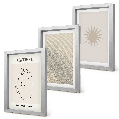 Tavelvägg med 3 tavlor Minimalistiska linjer, sand, vågor och sol