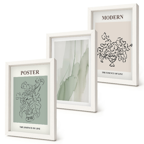 Triptyk tavla med ram Blommor i en vas i modern och minimalistisk stil