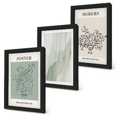Triptyk tavla med ram Blommor i en vas i modern och minimalistisk stil