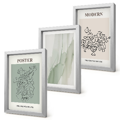 Triptyk tavla med ram Blommor i en vas i modern och minimalistisk stil