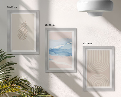 Triptyk tavla med ram Löv och vågor i nyanser av beige och blått