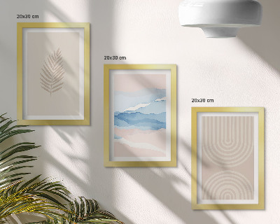Triptyk tavla med ram Löv och vågor i nyanser av beige och blått