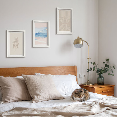 Triptyk tavla med ram Löv och vågor i nyanser av beige och blått
