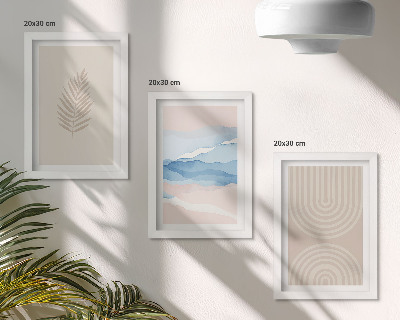 Triptyk tavla med ram Löv och vågor i nyanser av beige och blått