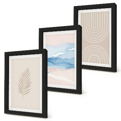 Triptyk tavla med ram Löv och vågor i nyanser av beige och blått