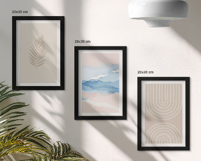Triptyk tavla med ram Löv och vågor i nyanser av beige och blått