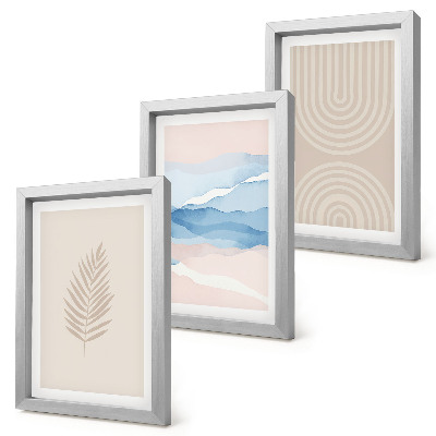 Triptyk tavla med ram Löv och vågor i nyanser av beige och blått