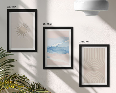 Tavelvägg med 3 tavlor Sol, vågor och abstrakta linjer i pastellfärger
